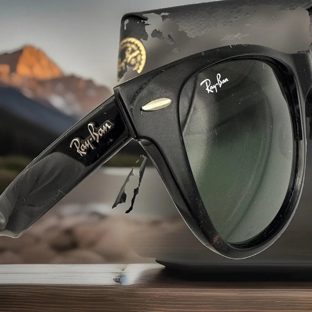 Ray-Ban Wayfarer RB2140 Authentic Vintage Black Frame/Green Lens-etched 